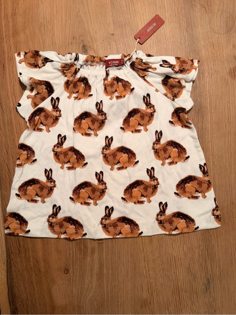 Milkbarn Cream Top with Brown Bunny Print